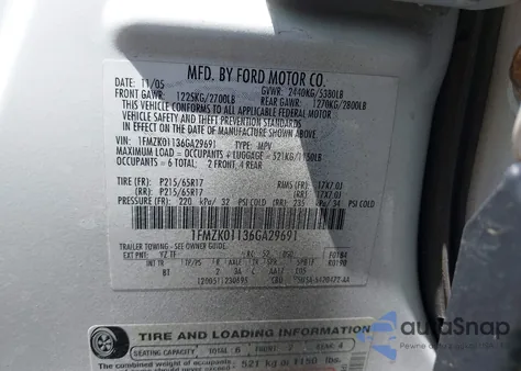 2006 Ford Freestyle Se z USA, uszkodzony, nr VIN 1FMZK01136GA29691